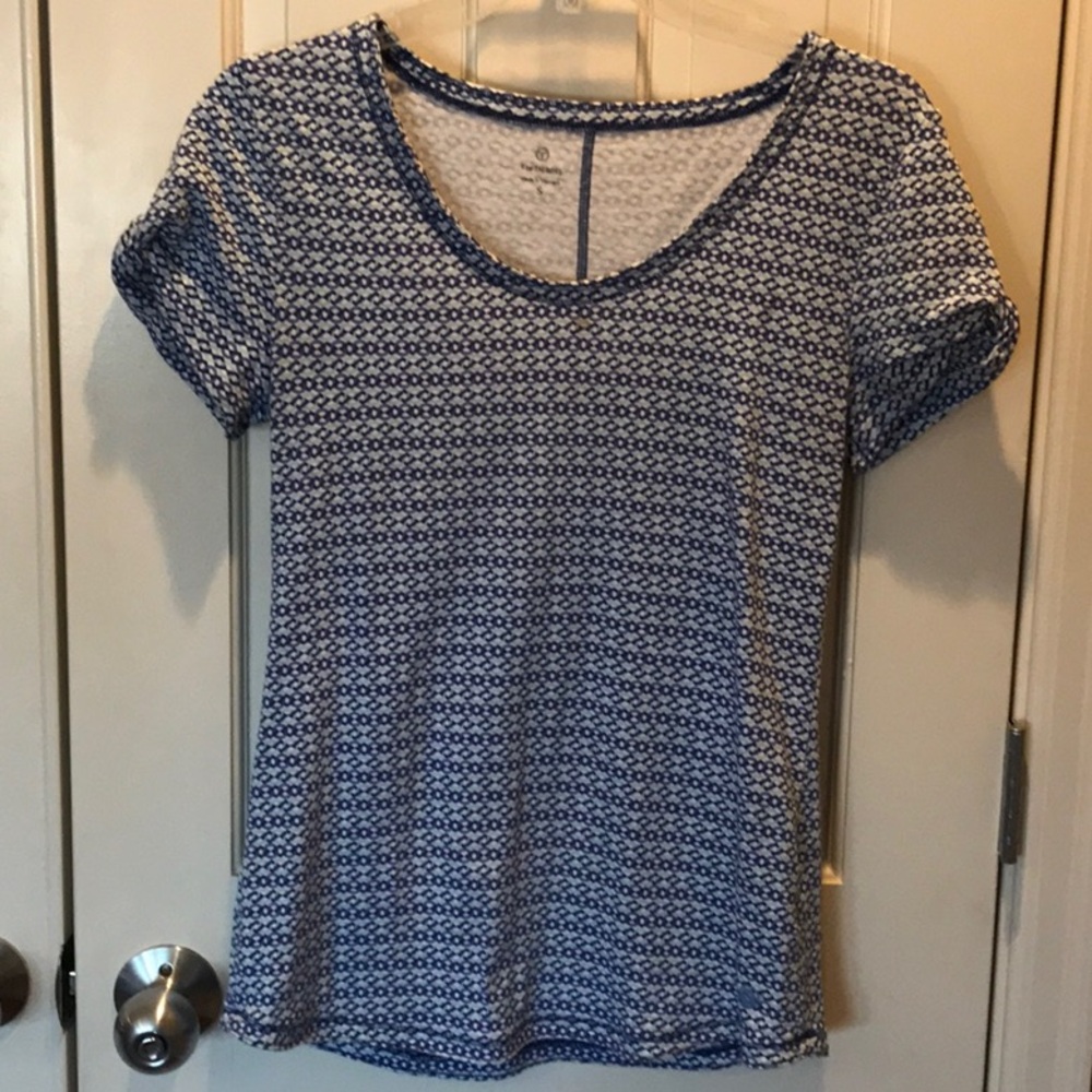 T by Talbots Blue Geometric Patterned Women's Top